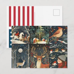 Postal Festiva Invierno Caprichoso Conjunto de Felicitaciones N