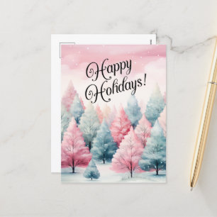 Postal Festiva Invierno de los árboles de flores de menta y rosa