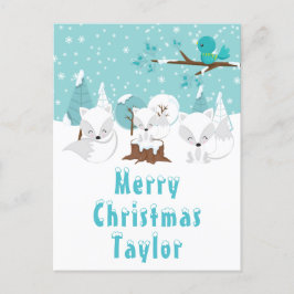 Postal Festiva Invierno de los zorros árticos Maravillosos Feliz