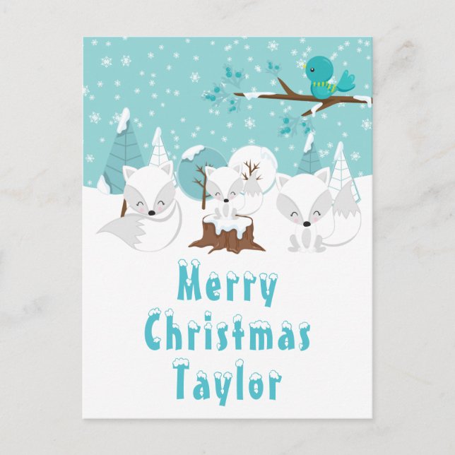 Postal Festiva Invierno de los zorros árticos Maravillosos Feliz  (Anverso)