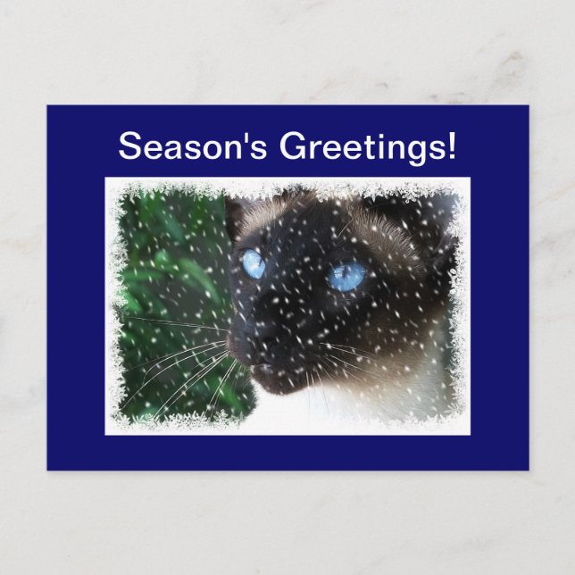 Postal Festiva Invierno de Navidades gatos siameses (Anverso)