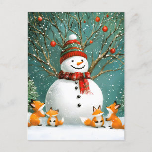 Postal Festiva Invierno escarpado Snowman Fox Wonderland