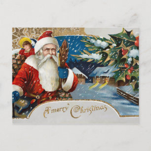 Postal Festiva Invierno vintage Santa