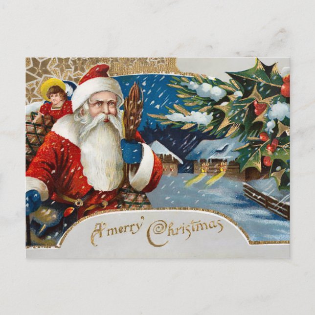 Postal Festiva Invierno vintage Santa (Anverso)