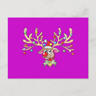 Postal Festiva Invitan a reno de rudolf con luces Navidades