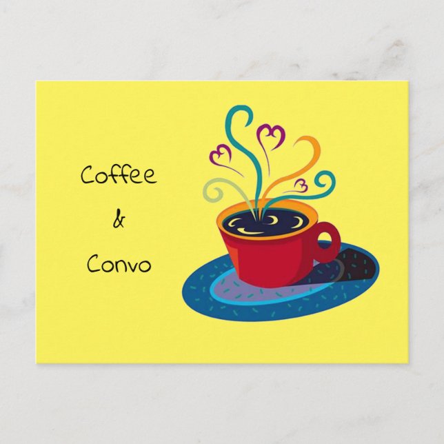 Postal Festiva Invite Coffee & Convo klatch informal hip mod brew (Anverso)