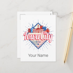 Postal Festiva Iowa City Estados Unidos Retro Skyline Vintage