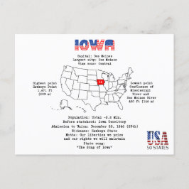 Postal Festiva Iowa Estado americano en un mapa e información úti