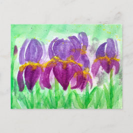 Postal Festiva Irritos acuarelas en tonos azules y púrpura