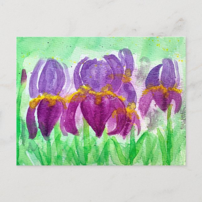 Postal Festiva Irritos acuarelas en tonos azules y púrpura (Anverso)