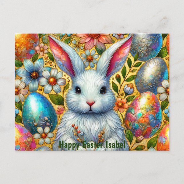 POSTAL FESTIVA ISABEL ~ HAPPY EASTER BUNNY GREETING ~  (Anverso)