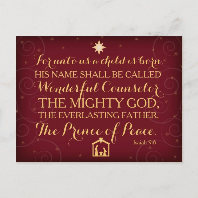 Postal Festiva Isaías 9:6 Para Nosotros Nace Un Niño (Anverso)