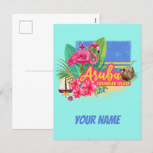Postal Festiva Isla del Caribe Retro de Aruba con Vintage Flaming