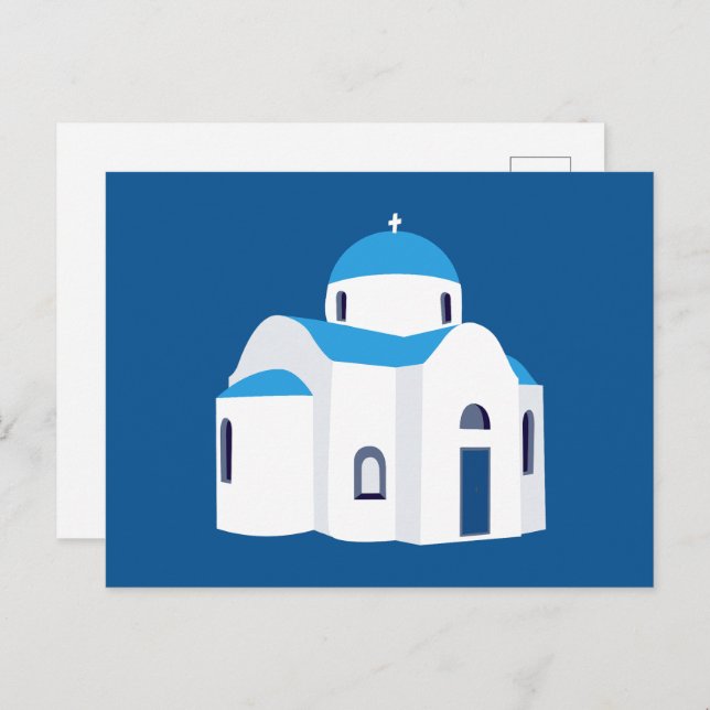 Postal Festiva Isla Griega Grecia Cúpula azul (Anverso / Reverso)