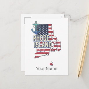 Postal Festiva Isla Rhode Estados Unidos Mapa del Estado Retro Vi