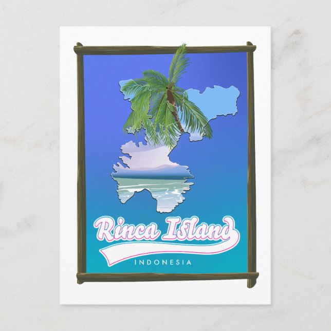 Postal Festiva Isla Rinca, Indonesia, mapa de viajes (Anverso)