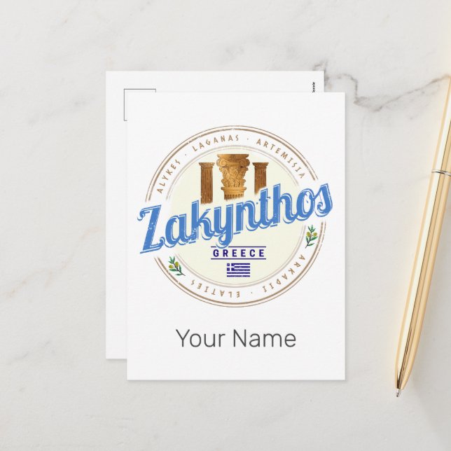 Postal Festiva Isla Zakynthos Grecia Vacaciones recuerdo de época (Anverso/Reverso In Situ)