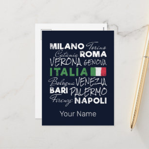 Postal Festiva Italia Retro City Y Bandera Vintage Holiday Souven