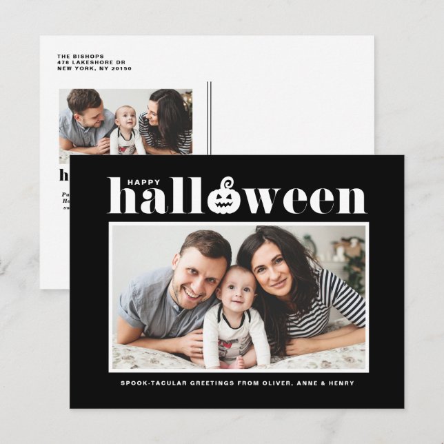 Postal Festiva Jack-o'-lantern Black Photo Happy Halloween (Anverso / Reverso)