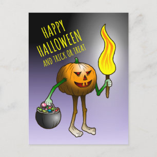 Postal Festiva Jack-o-lantern Pidiendo dulces o trucos