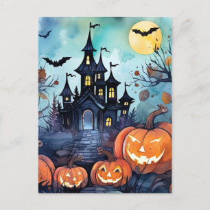 Postal Festiva Jack O’Lanterns Bats embrujó la mansión Halloween