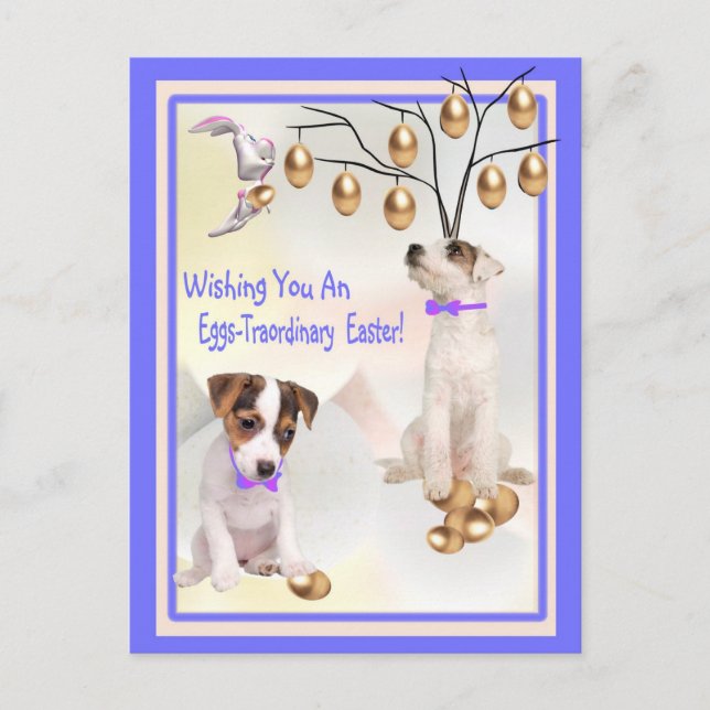 Postal Festiva Jack Russell Eggs - Traordinarios deseos de Pascua (Anverso)