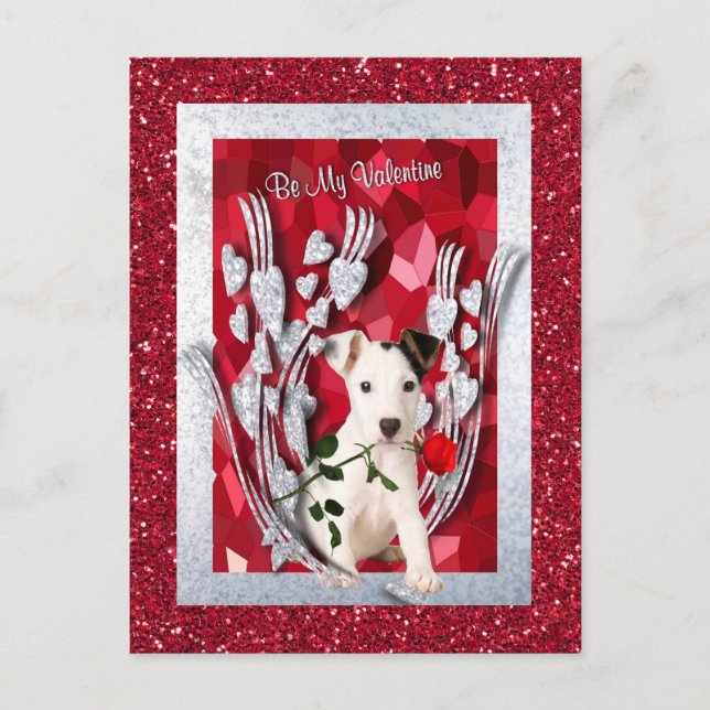 Postal Festiva Jack Russell Puppy Be My Valentine Versión Dos (Anverso)