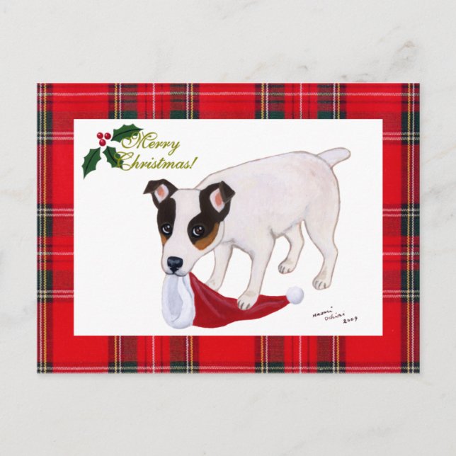 Postal Festiva Jack Russell Terrier Christmas Tartan (Anverso)