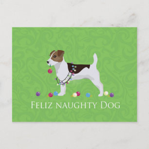 Postal Festiva Jack Russell Terrier Feliz Naughty Dog Christmas