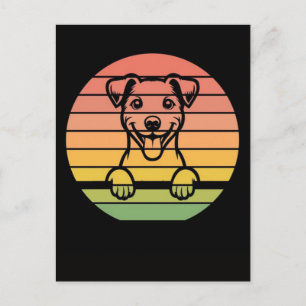 Postal Festiva Jack russell terrier perro asomando puesta de sol