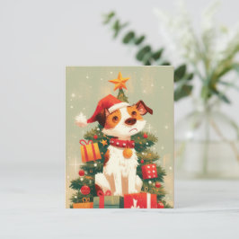 Postal Festiva Jack Russell Terrier with Christmas Tree and Gifts