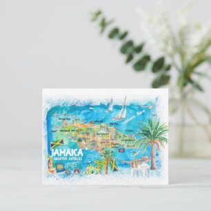 Postal Festiva Jamaica Ilustró mapa de viajes con carreteras