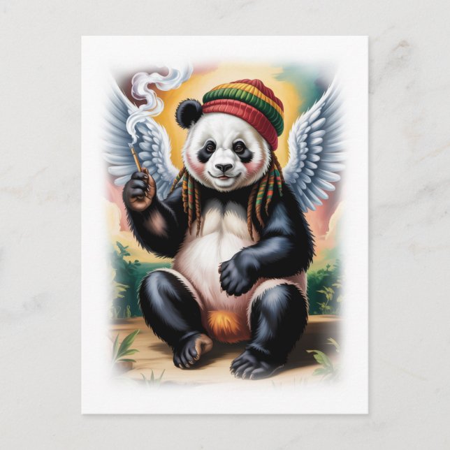 Postal Festiva Jamaican Angel Panda takes a break on a White (Anverso)