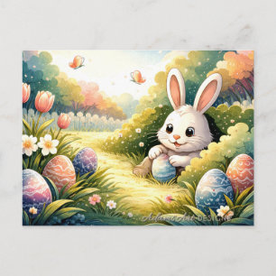 Postal Festiva Jardín caprichoso del conejo de Pascua