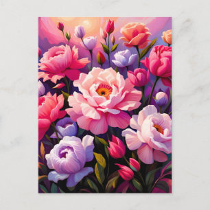 Postal Festiva Jardín de floración rosa al amanecer Zen de primav