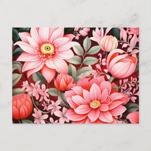 Postal Festiva Jardín de flores botánicas vintage en flor