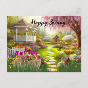 Postal Festiva Jardín de flores felices de primavera paisaje 