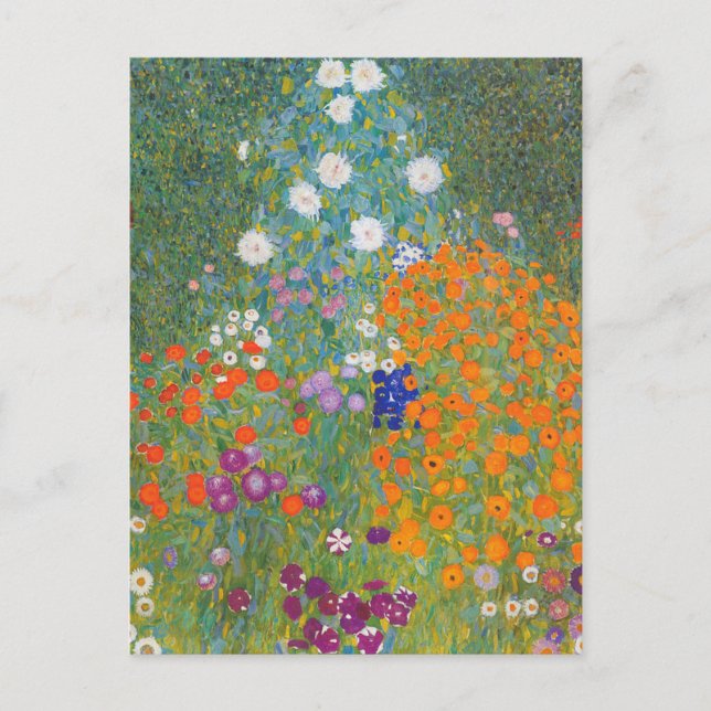 Postal Festiva Jardín de flores vibrantes - Gustav Klimt (Anverso)