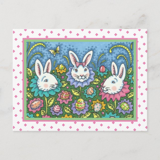 POSTAL FESTIVA JARDÍN DE HUEVOS SIMILARES, FLORES DE BUNNY RABBIT (Anverso)