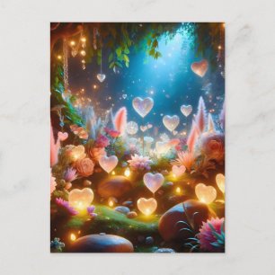 Postal Festiva Jardín del Corazón de Flores Mágicas Brillantes