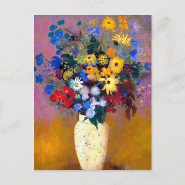 Postal Festiva Jarrón blanco con flores Odilon Redon (Anverso)