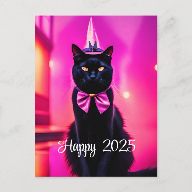 Postal Festiva Jazzy Kitty - Feliz 2025 (Anverso)