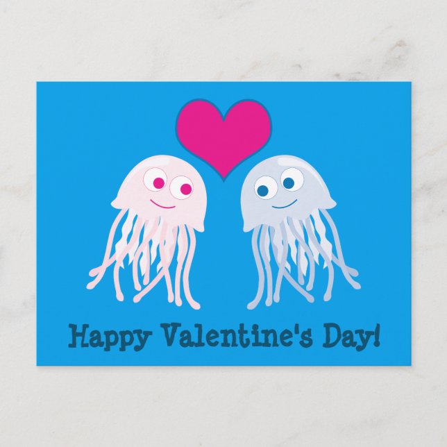 Postal Festiva Jellyfish Love Happy Valentine Day (Anverso)