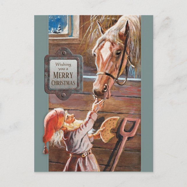 Postal Festiva Jenny Nyström Navidades de caballos Tomte Brownie (Anverso)