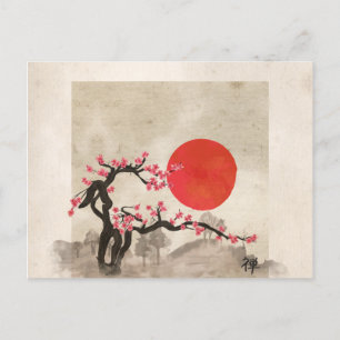 Postal Festiva Jeroglífico Zen horizontal Sakura Blossom