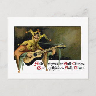 Postal Festiva Jester Tocando Guitarra Vintage Año Nuevo