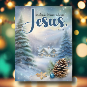 Postal Festiva Jesús Biblia versus Rustic Woodland Pines Navidade