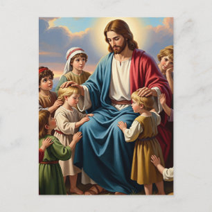 Postal Festiva Jesús rodeado de niños