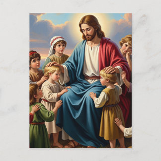 Postal Festiva Jesús rodeado de niños
