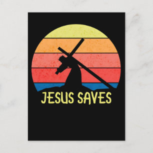 Postal Festiva Jesús Salva Grunge Cristiano Vintage Atardecer